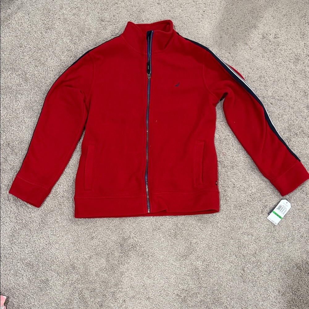 Nautica Kids Red Fleece Jacket with Navy Accents